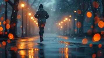 AI generated Person Running in the Rain at Night photo