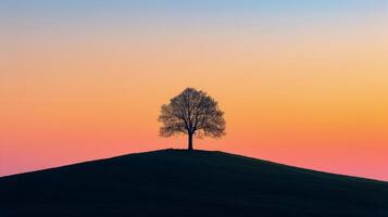 ai generado solitario árbol en cima de la colina foto