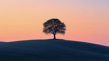 ai generado solitario árbol en cima de la colina foto