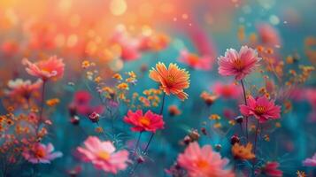 AI generated Vibrant Field of Colorful Flowers photo