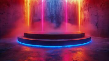 AI generated Brightly Lit Fountain in Dark Room photo