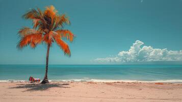 AI generated Lone Palm Tree Standing on Sandy Beach photo