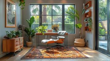 AI generated Desk With Computer in Front of Window photo