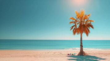 AI generated Lone Palm Tree Standing on Sandy Beach photo