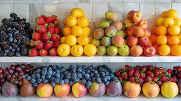 AI generated Wooden Crate Filled With Various Types of Fruit photo