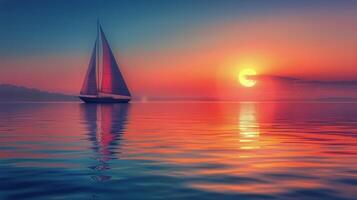 AI generated Sailboat Sailing in Ocean at Sunset photo