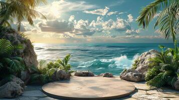 AI generated Palm Trees on Beach Painting photo