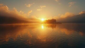 AI generated Sun Setting Over Water With Clouds photo