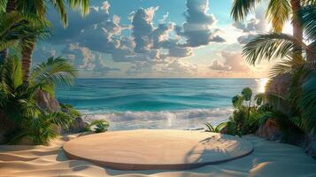 AI generated Painting of a Beach With Palm Trees photo