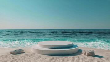 AI generated White Circular Object on Sandy Beach photo