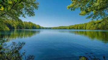 AI generated Large Body of Water Surrounded by Trees photo