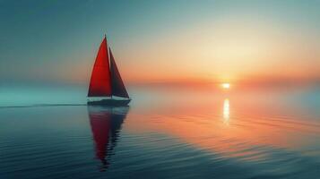 AI generated Red Sailboat Floating on Water photo