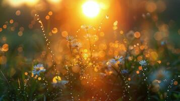 AI generated Setting Sun Casting Light on Field of Grass photo