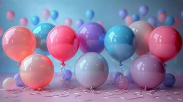 AI generated Group of Balloons With Streamers Floating in the Air photo