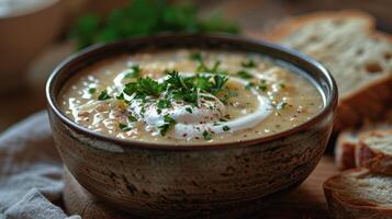 AI generated Bowl of Soup With Sour Cream photo