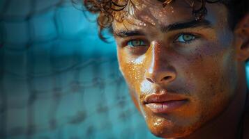 AI generated Close-Up of a Young Man With Wet Hair photo