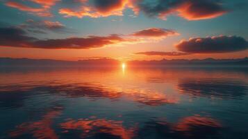 AI generated Sun Setting Over Water With Clouds photo