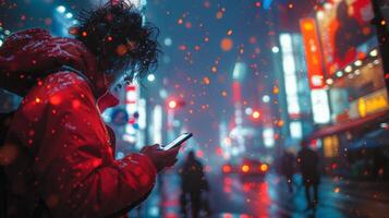 AI generated Person Walking Down a Rainy Street photo