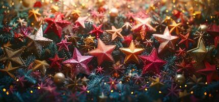 AI generated a christmas background of stars in various colors photo