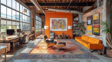 AI generated Living Room With Multiple Windows and Furniture photo