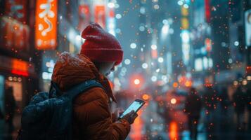 AI generated Person Walking Down a Rainy Street photo