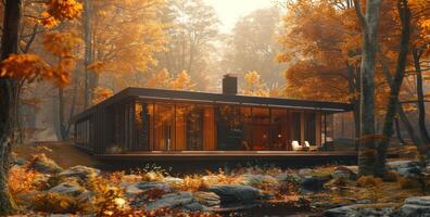 AI generated a black modern cabin in the forest photo