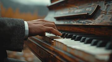 ai generado un hombre en un traje obras de teatro un vertical piano foto