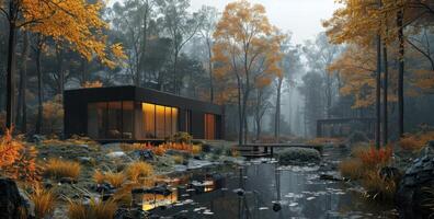 AI generated an indoor design studio gives your home, apartment, or guesthouse a modern look in the woods photo