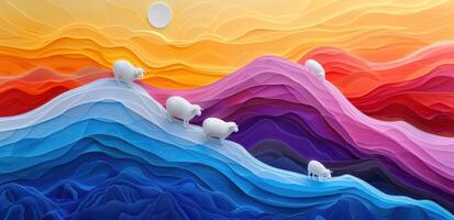AI generated abstract painting of sheep on a hillside photo