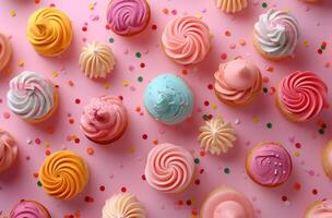 AI generated food shaped pastries on a pink background photo