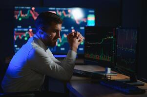 Financial Analysts and Day Traders Working on a Computers with Multi-Monitor photo