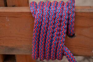 Knot on a colorful rope. Tools for climbing. photo