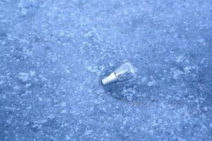 Light bulb in the ice. Electricity lamp on the ice background. photo