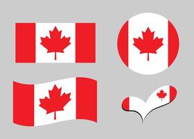 bandera de Canadá. Canadá bandera en corazón forma. Canadá bandera en circulo forma. país bandera variaciones. vector