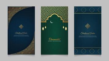 Islamic Arabic Realistic Social Media Stories Collection Template for Ramadan Kareem vector