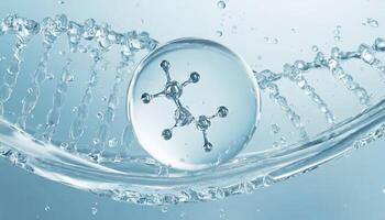 AI generated Liquid bubble, a molecule inside a liquid bubble against a background of splashing water DNA photo