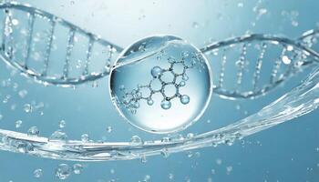 AI generated Liquid bubble, a molecule inside a liquid bubble against a background of splashing water DNA photo