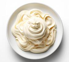 AI generated View of delicious Sweet cream Food on a plate on a white background photo