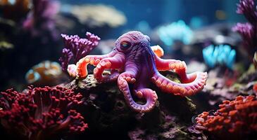 AI generated Beautiful view of a colorful octopus under the sea photo