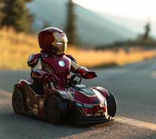 AI generated Nice view of an Iron Man driving on the Canadian highway photo