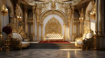 ai generado un hermosa habitación diseño con oro adornos foto