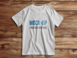 white t-shirt mockup with wooden background psd