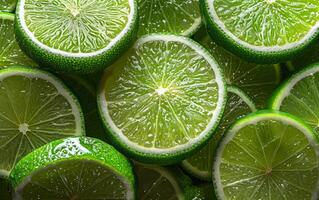 AI generated An image with sharp detail showcasing slices of lime just cut photo
