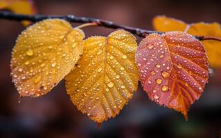 AI generated Intimate View of Birch Leaves Adapting to Autumn Colors photo