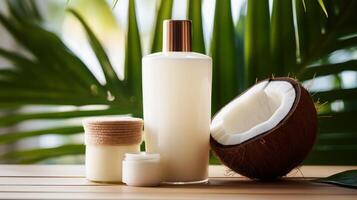 AI generated Elegant Spa Essentials Amidst Lush Green Foliage photo