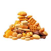 ai gegenereerd een stack van verschillend types van voedsel inclusief een stack van koekjes png