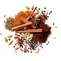 AI generated Spices bay leaf black pepper cinnamon star anise png