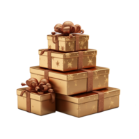 AI generated A stack of gold gift boxes with a gold bow png