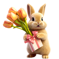 ai généré lapin avec des roses les plantes à l'intérieur présent cadeau à valentines journée png