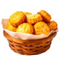 AI generated Basket full of cheddar cheese biscuits png